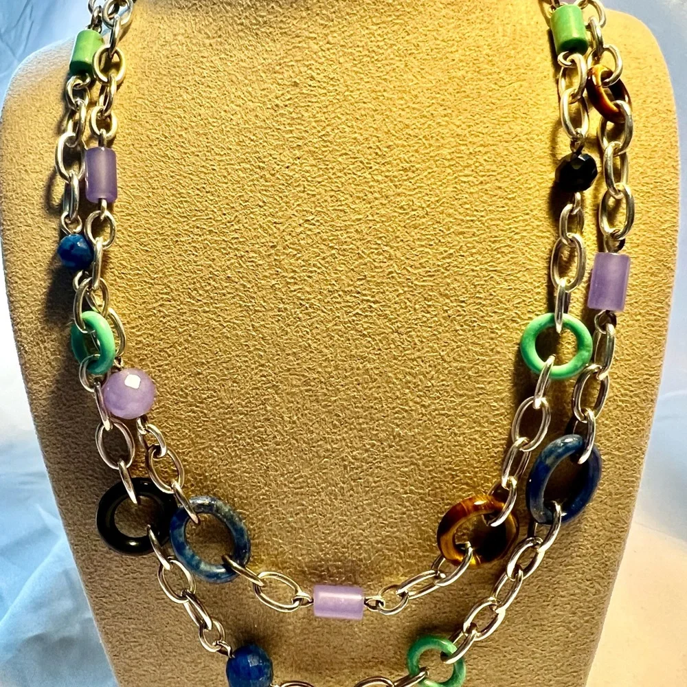 Whitney Kelley’s Colorful link Necklace, Sterling Silver 925, 18” long. - Picture 2 of 12